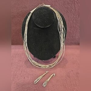 Navajo Sterling Liquid Silver Necklace With Earrings